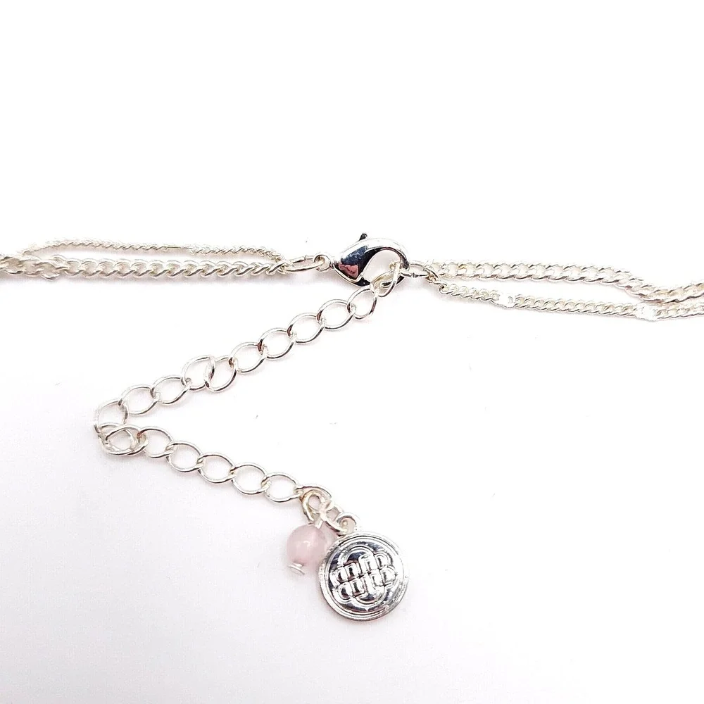 Bill Blass Double Strand Necklace‎ Pink Bead Signed Silver